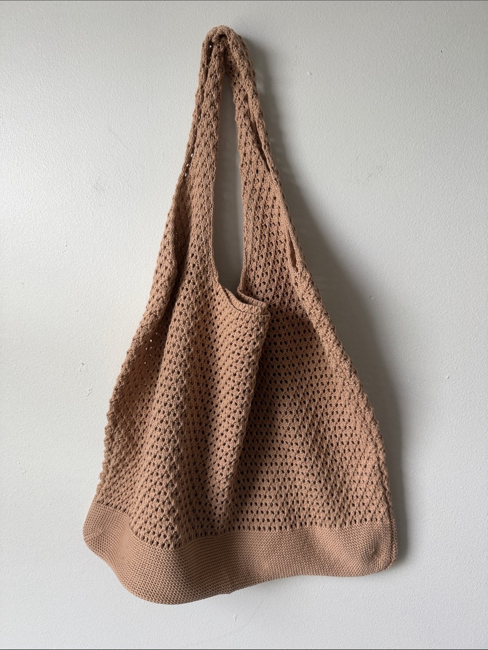 Handmade Knitted Shoulder Tote Bag in Tan